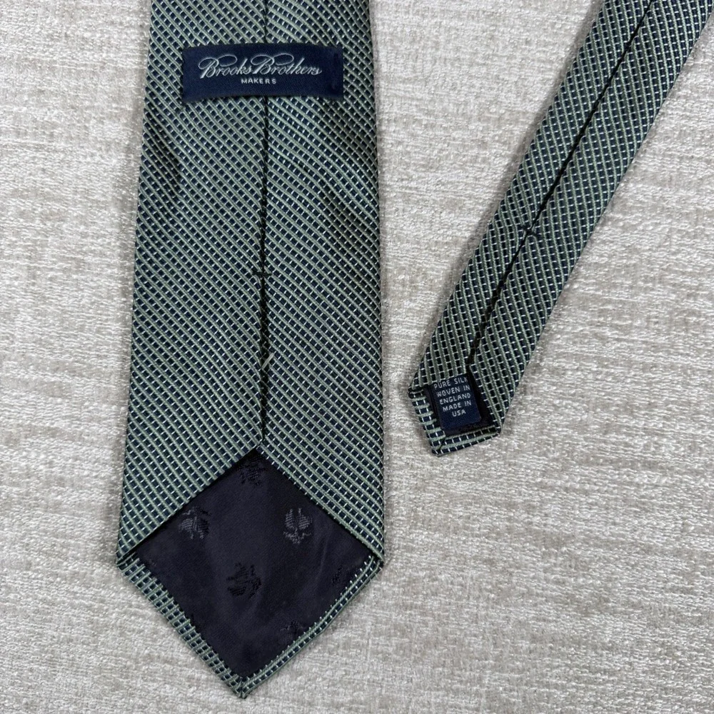 Brooks Brothers Tie Mens One Size‎ Green Geometric Silk Made in USA